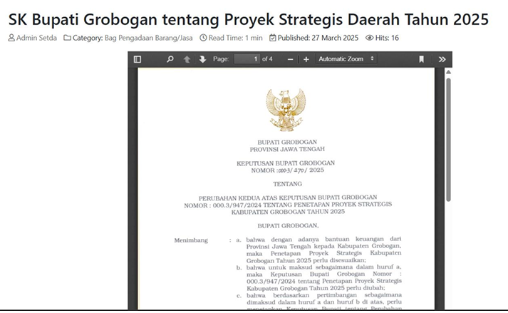 Paket Strategis Daerah Kabupaten Grobogan 2025